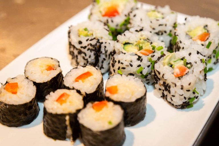 A photo of sushi rolls.