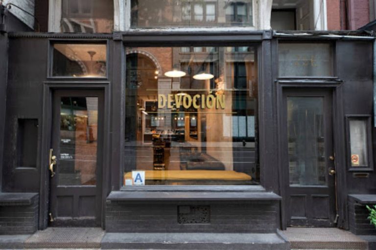 A photo of the Devocion coffee shop in New York.