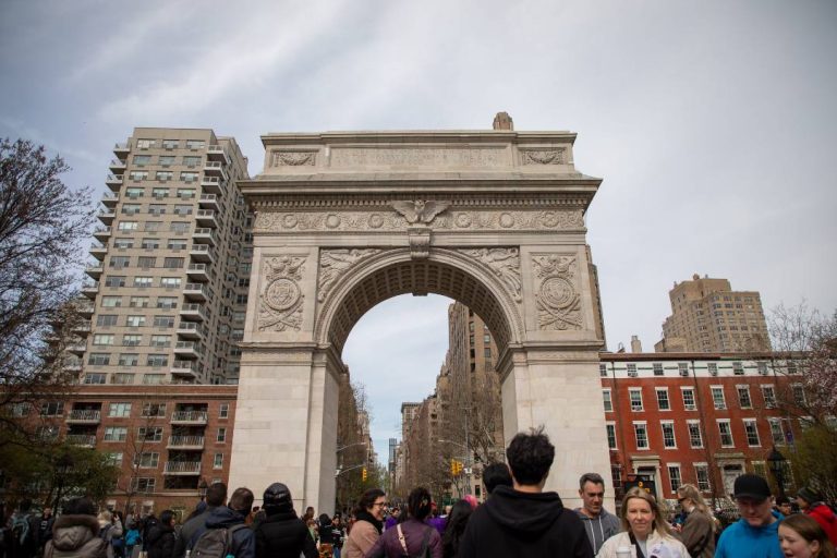 A photo of the Washington Square Arch in New York.