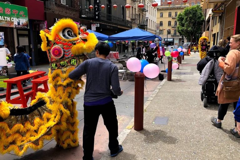 A photo of a Lion Dance in San Francisco's Chinatown.